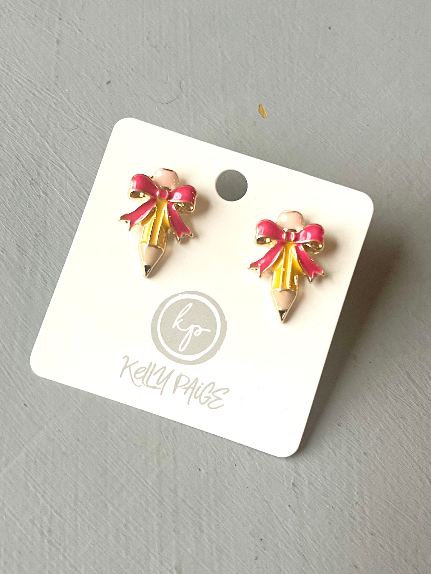 Pencil with Bow Stud Earrings