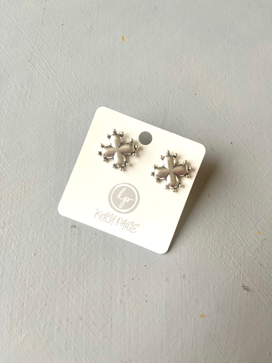 Silver square cross stud earrings