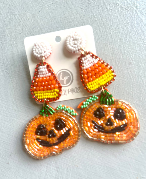 Beaded Pumpkin Candy corn Earrings