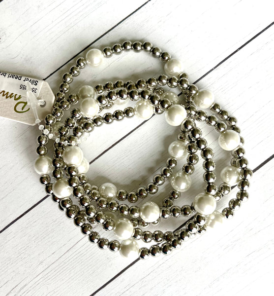 Pearl and silver stretch bracelet bundle