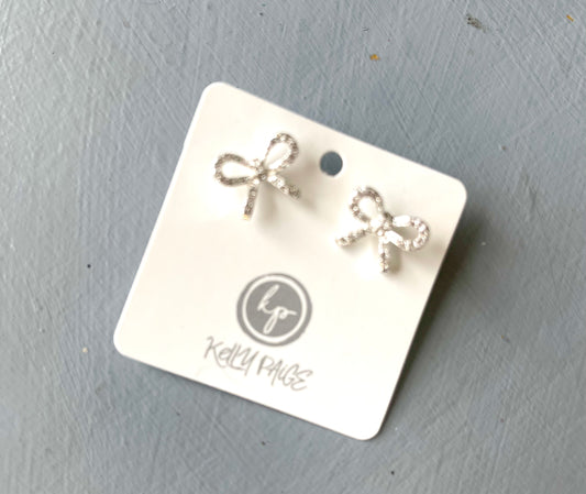 Silver Rhinestone bow Earrings