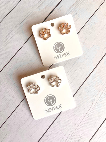 Mini paw rhinestone earrings