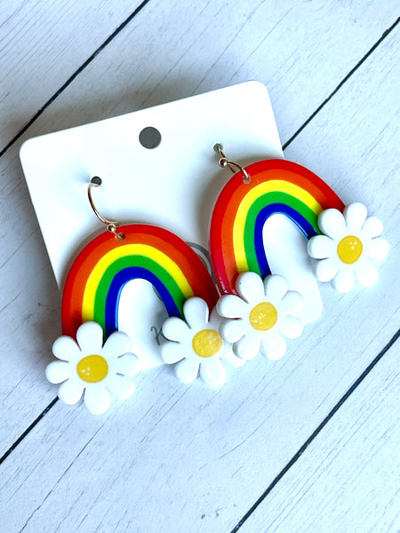 Rainbow Daisy acrylic earrings