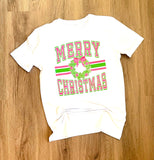 Adult pink and green Merry Christmas shirt