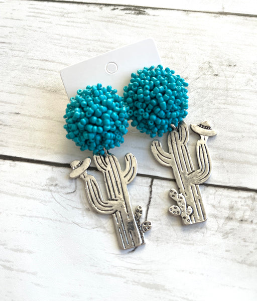 Turquoise beaded Cactus Earrings