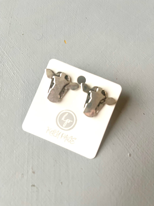 Silver Cow stud earrings