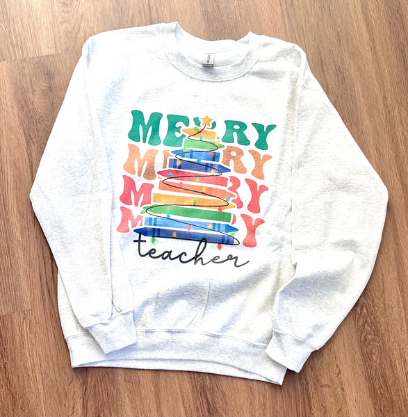 Adult Merry Teacher Sweatshirt