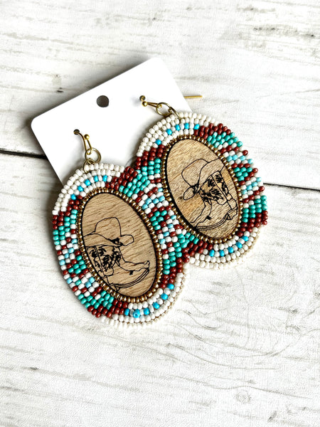 Bead and wooden boots earrings