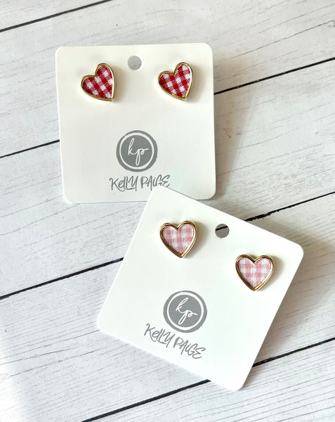 Gingham heart Stud earrings