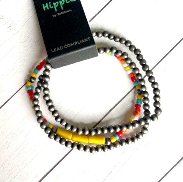 Silver and colorful beaded stretch bracelet bundle
