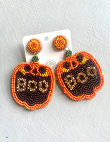 Beaded Pumpkin BOO Earrings