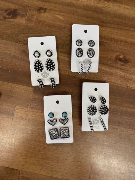 Silver Western trio stud earrings
