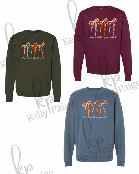 Adult Thankful & Grateful Bow sweatshirt