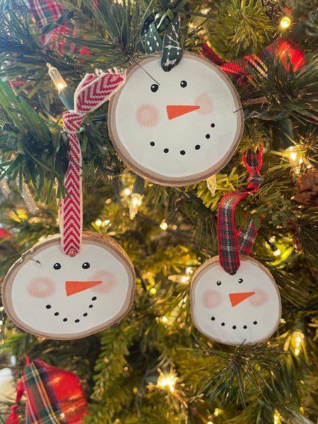 Wood slice snowman ornament