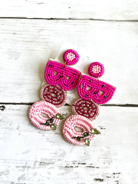 Beaded Pink BOO Earrings