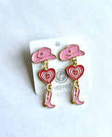 Pink Hat Boot Heart Earrings